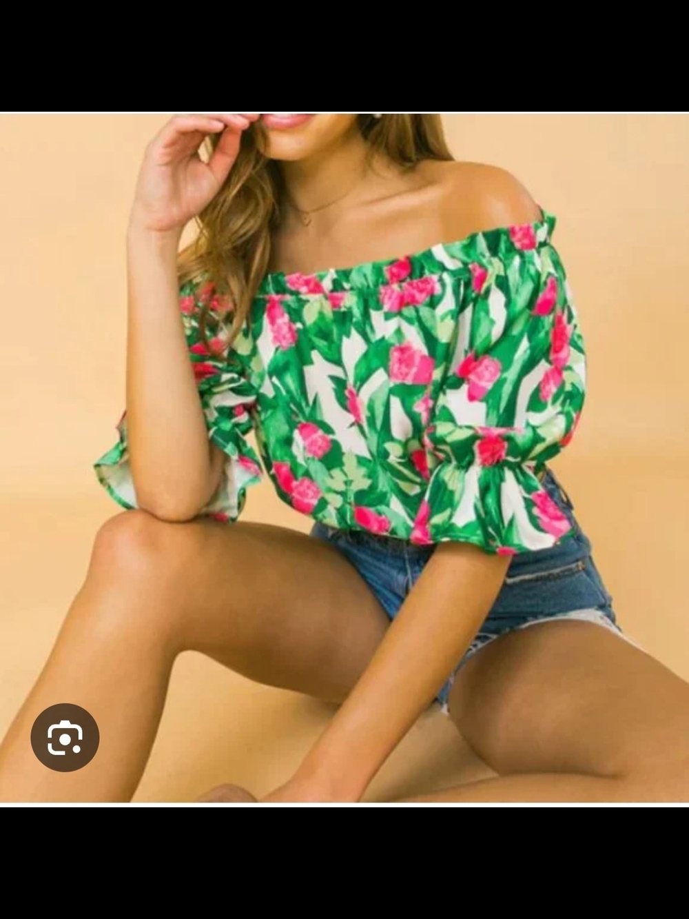 Flying Tomato Green and Pink Floral Off-Shoulder Top